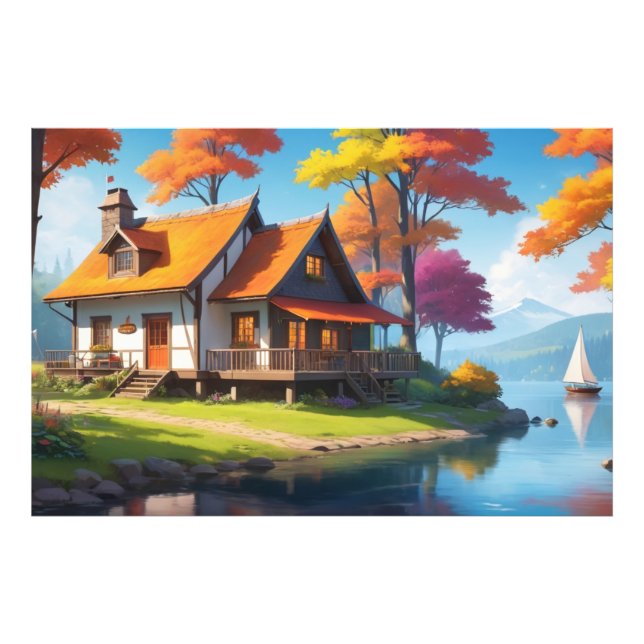 Impression Photo Paysage naturel avec un chalet en dehors du lac-56 (Devant)