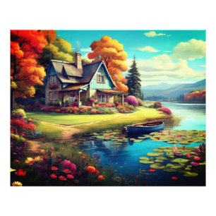 Impression Photo Paysage naturel avec un lac En dehors du chalet-44