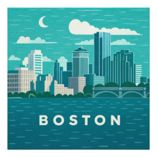 Impression Photo Paysage nocturne de la ville du Massachusetts Vi