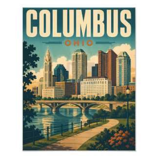 Impression Photo Paysage urbain vintage de Columbus Ohio