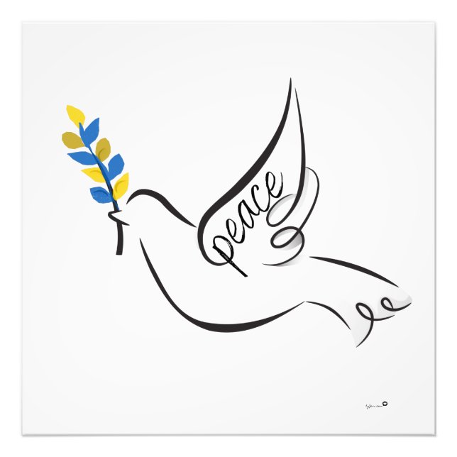 Impression Photo Peace Dove with/ Olive Branch en Ukraine Drapeaux  (Devant)