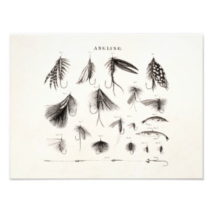 Impression Photo Pêche vintage 1800 Pêche à la ligne Mouches vieill