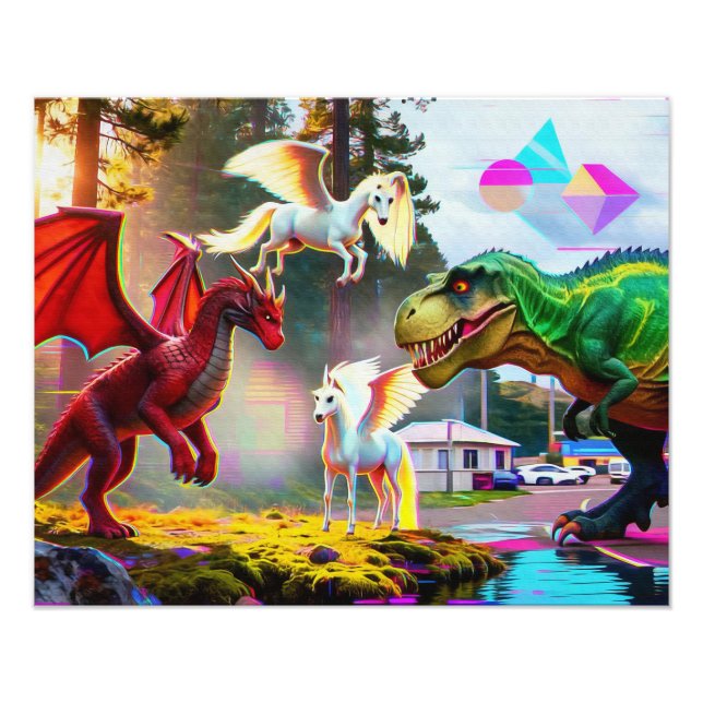 Impression Photo Pégase, dragon et dinosaure mythiques et préhistor (Devant)