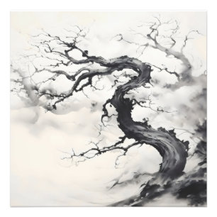 Impression Photo Peinture à l'encre d'arbre noir torsadé