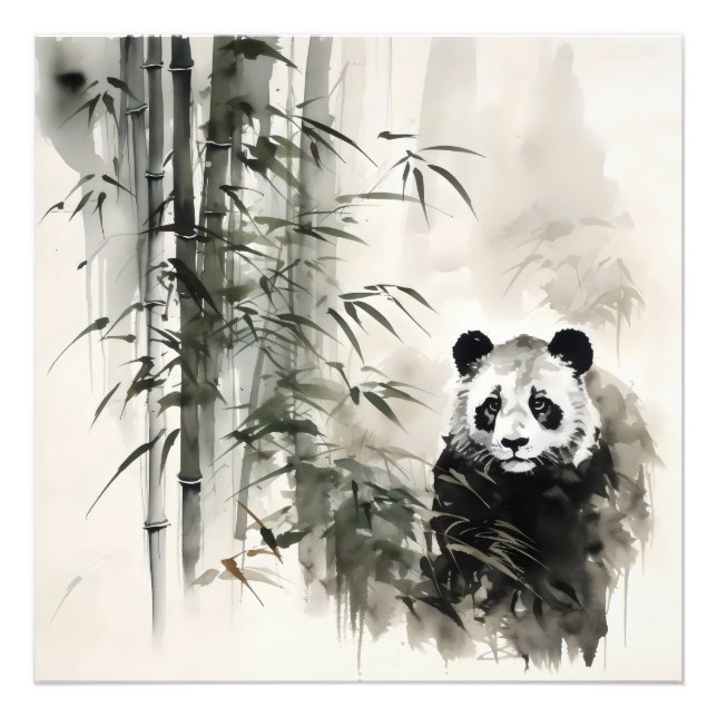 Impression Photo Peinture à l'encre de panda Bambou (Devant)