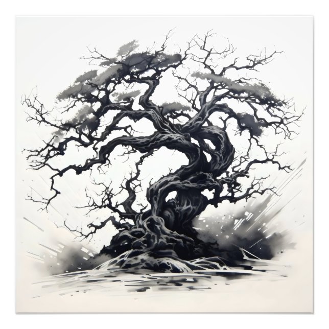 Impression Photo Peinture Abstraite à l'encre de l'arbre noir (Devant)