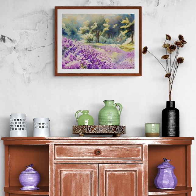 Impression Photo Peinture aquarelle d'un champ de lavande (Créateur téléchargé)