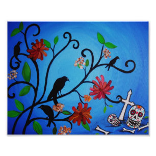 Impression Photo Peinture de Dia de los Muertos Crows