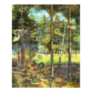 Impression Photo Peinture de la forêt de pin aquarelle