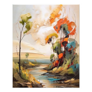 Impression Photo Peinture de paysage paisible - Rivière et arbres