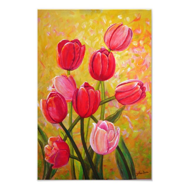 Impression Photo Peinture de tulipes roses et rouges (Devant)
