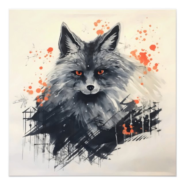 Impression Photo Peinture d'encre Black Fox (Devant)