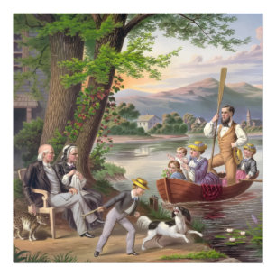 Impression Photo Peinture Famille Paysage Lac Gens Nature Chien