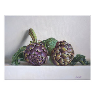 Impression Photo Peinture hyperréaliste d'artichauts violets