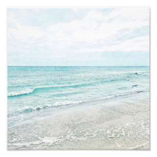 Impression Photo Peinture Ocean Waves Aqua Aquarelle bleu clair