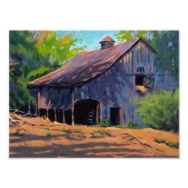 Impression Photo Peinture Rustique Bleu Orange Vert Missouri Grange (Devant)