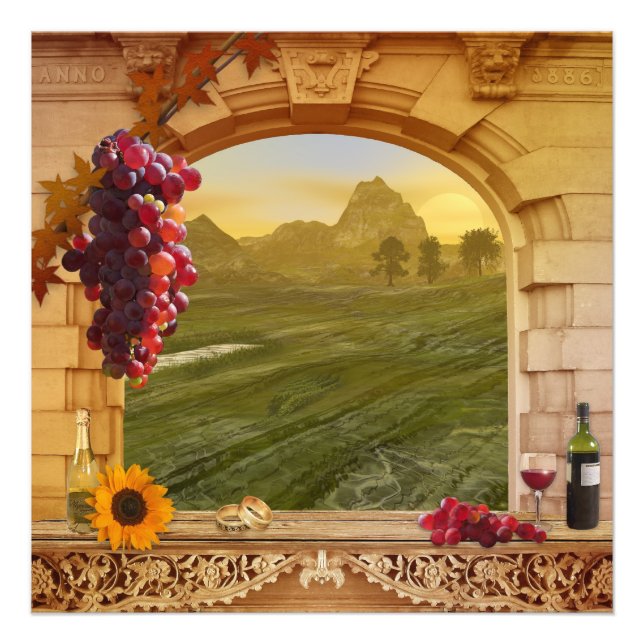 Impression Photo Peinture vintage romantique de vignoble (mariage) (Devant)