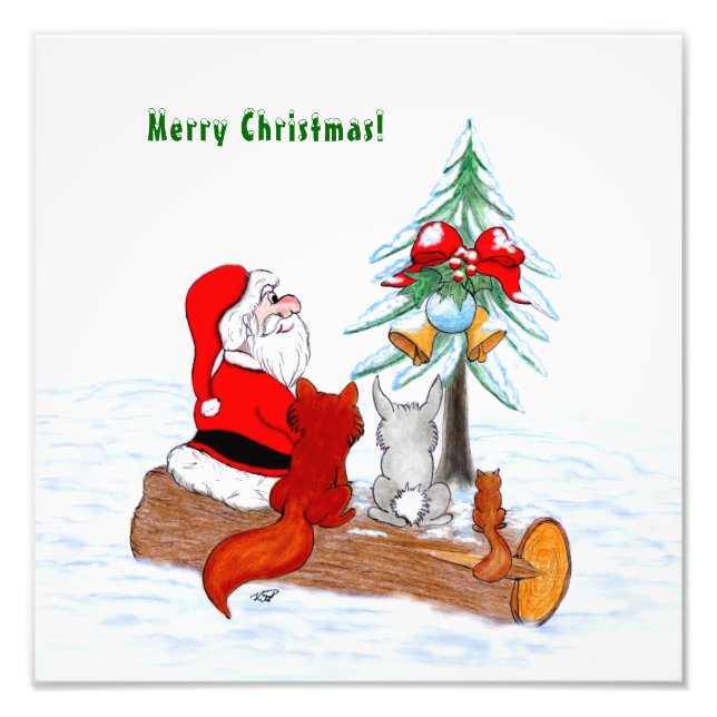 Impression Photo Père Noël avec Renard de lapin et écureuil (Devant)