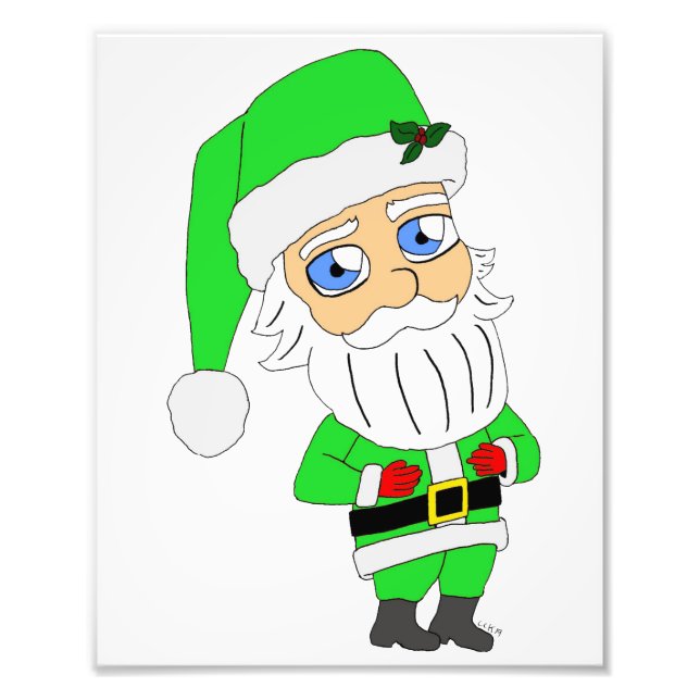 Impression Photo Père Noël en costume vert chibi (Devant)