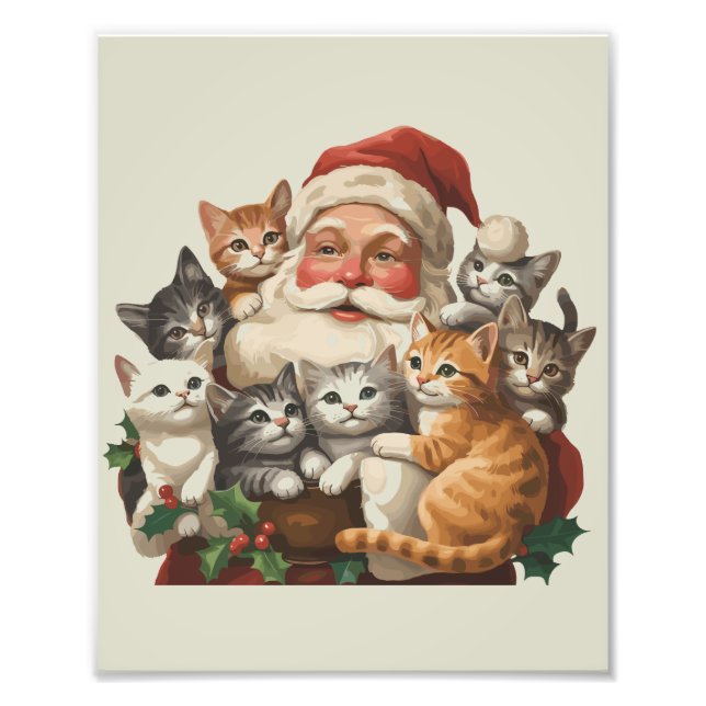 Impression Photo Père Noël Rétro & Chatons Noël Hiver 90s  (Devant)