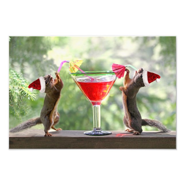 Impression Photo Père Noël Squirrels Boire un Cocktail (Devant)