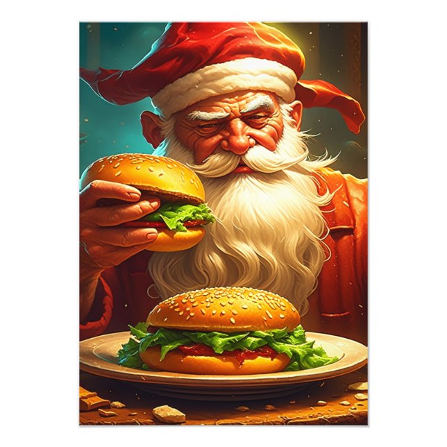 Impression Photo Père Noël vintage avec hamburger (Devant)
