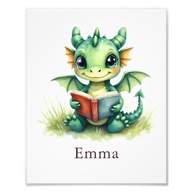 Impression Photo Personalized Baby Dragon Art Print Custom Nursery  (Devant)