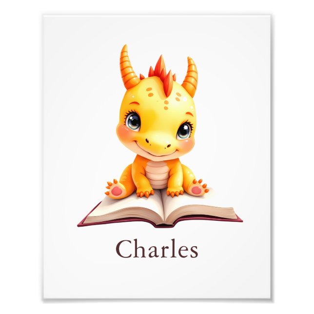 Impression Photo Personalized Baby Dragon Reading Custom Art Print (Devant)