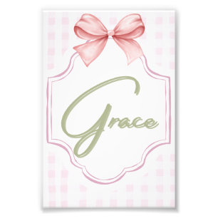 Impression Photo Personnalisé Grace Baby Girl Nursery Bow&En vichy