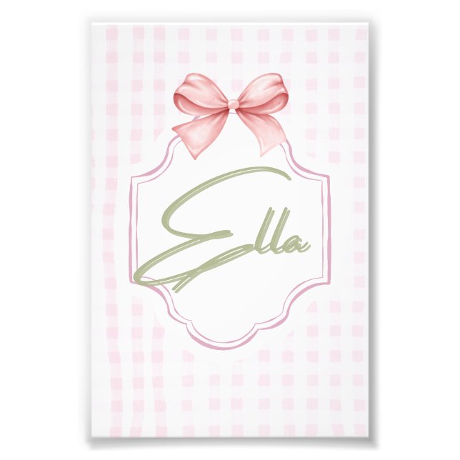 Impression Photo Personnalisée Ella Baby Girl Nursery Bow&En vichy (Devant)