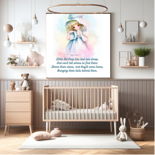 Impression Photo Petite bo peep mignonne aquarelles douces (Gift for a new baby. This cute nursery rhyme.)