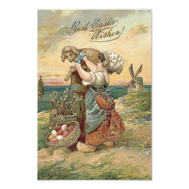 Impression Photo Petite Fille Moulin à Vent Œuf de Pâques Agneau (Devant)