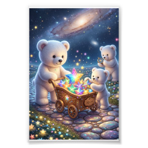 Impression Photo Petits ours blancs Chariot cadeau magique Nuit éto