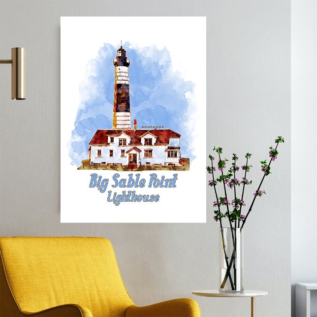 Impression Photo Phare de Big Sable Point, aquarelle - Michigan (Big Sable Point Lighthouse Watercolor - Michigan. Photo Print)