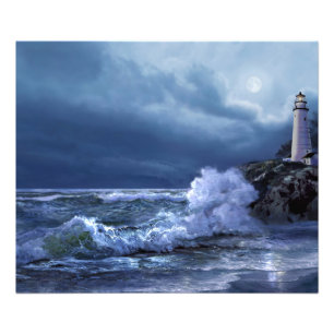 Impression Photo Phare de Boston sous l'empreinte du clair de lune