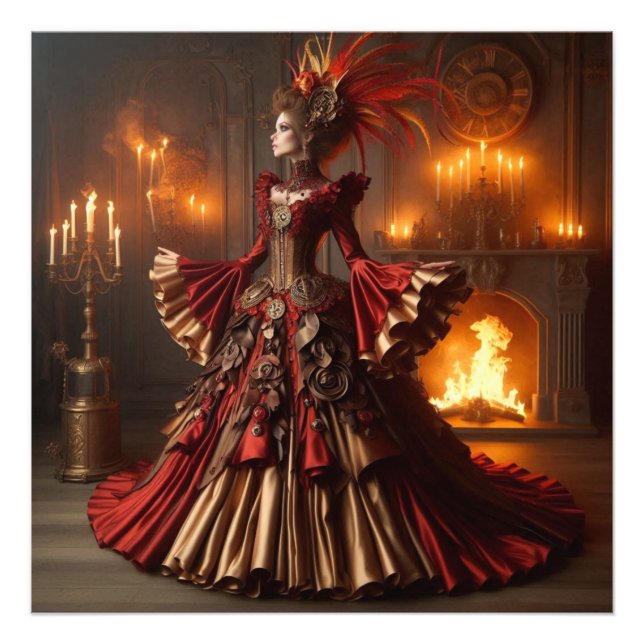 Impression Photo Phoenix Fire Queen Steampunk Victorian Industrial (Devant)