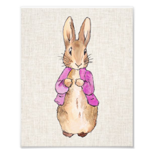 Impression Photo Pierre le lapin rose veste texture de lin beige