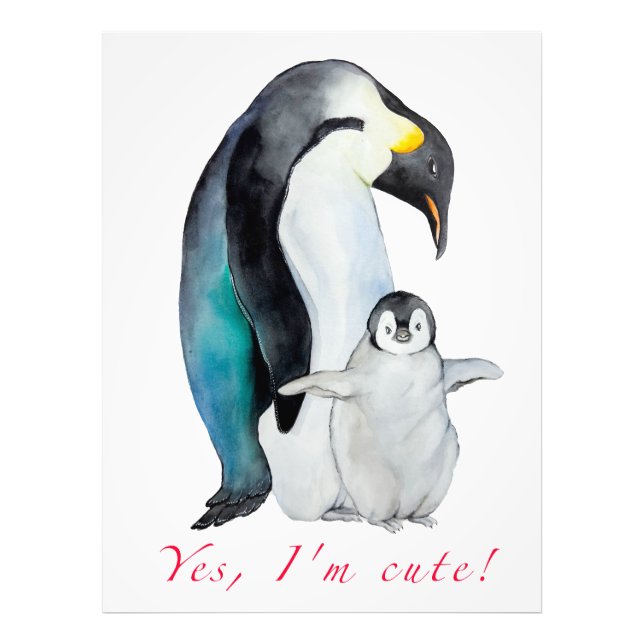 Impression Photo Pingouins empereurs d'aquarelle mignons (Devant)