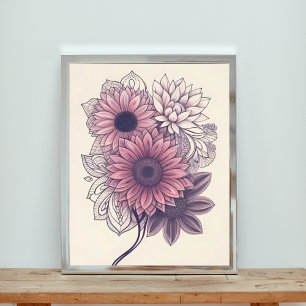 Impression Photo Pink and Purple Floral Mandala Art