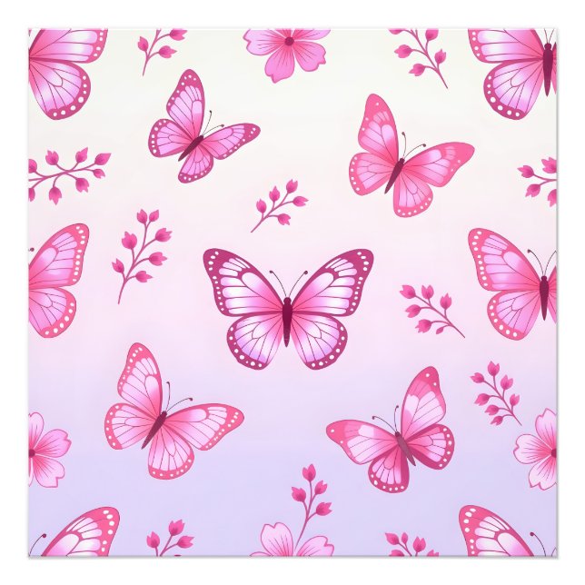 Impression Photo Pink butterflies and flowers pattern (Devant)