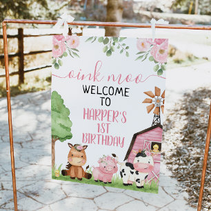 Impression Photo Pink Floral Grange ferme animal Affiche de bienven