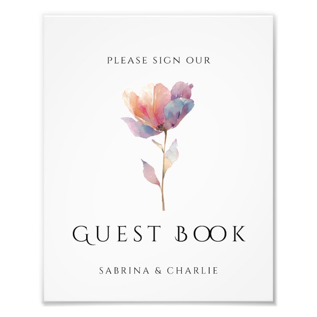 Impression Photo Pink Purple Tulip Elegant Wedding Guest Book Sign (Devant)
