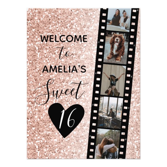 Impression Photo Pink Sparkle Sweet 16 Anniversaire Bienvenue Signe (Devant)