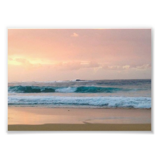 Impression Photo Plage au coucher du soleil avec océan (Devant)