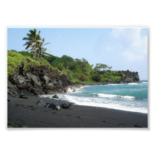 Impression Photo Plage noire volcanique de sable sur la copie de