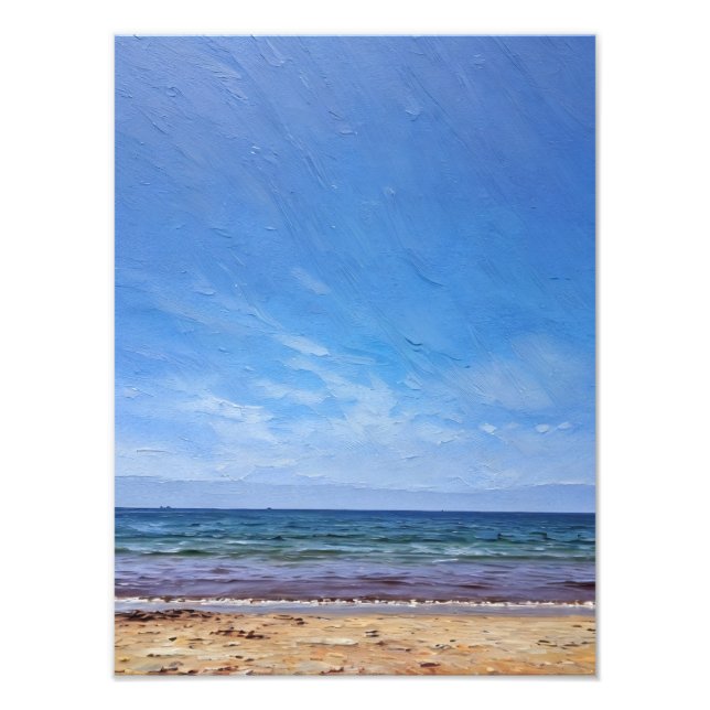 Impression Photo Plage paisible avec ciel bleu clair et vagues (Devant)