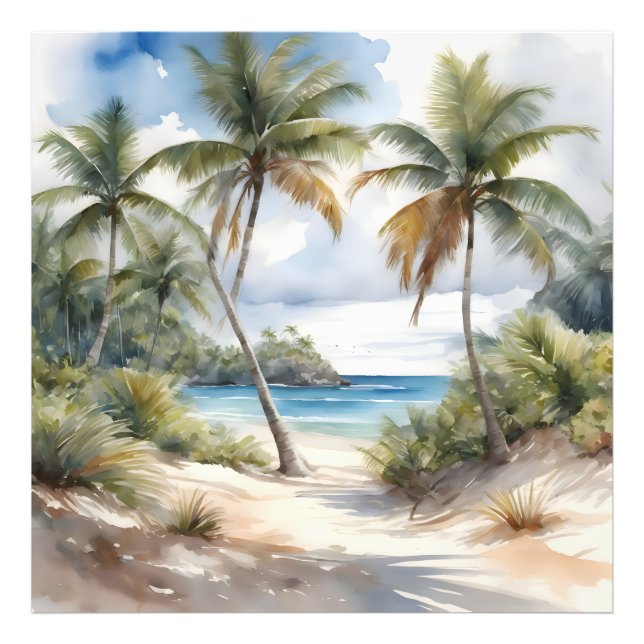 Impression Photo Plage tropicale avec palmiers (Devant)