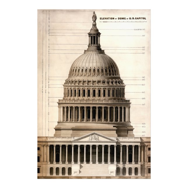 Impression Photo Plan d'architecture du Capitol américain 1859 (Devant)