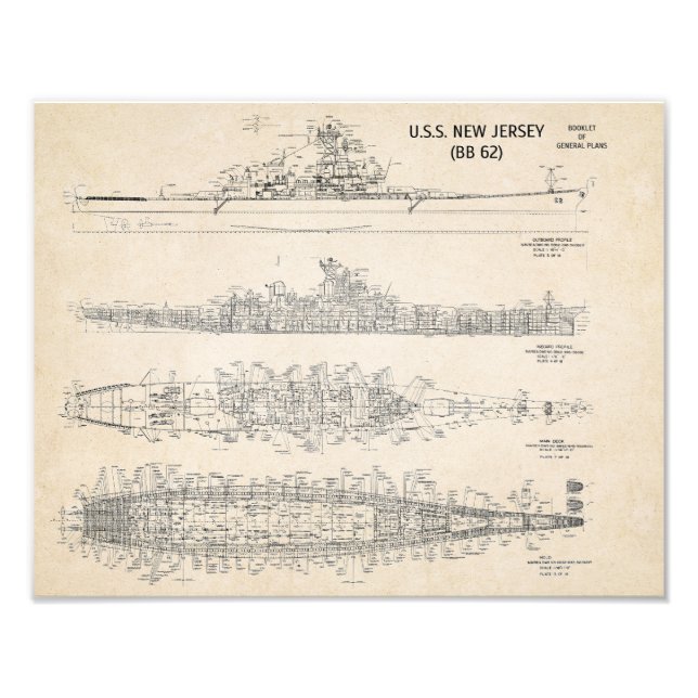 Impression Photo Plan de l'USS New Jersey (Devant)