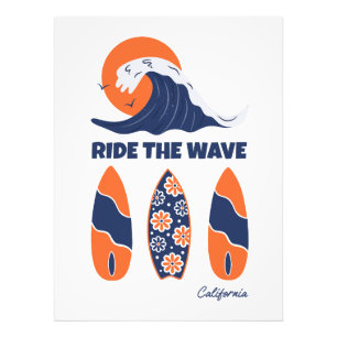 Impression Photo Planches de surf Ride the Wave Bold Retro Surf Art